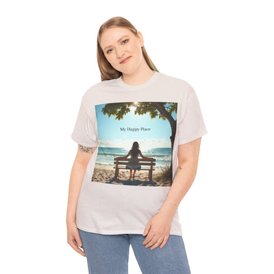 My Happy Place, Woman on Bench, Looking at Waves,Safe Place T-Shirt, Finding My Happy Place Top, Ocean Waves,#5003STS