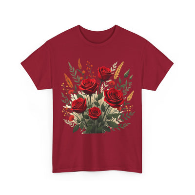 Wildflowers and Red Roses, Graphic T-Shirts for Women, Floral Shirt, Womens Short Sleeve, Ladies Graphic Tees #5129TTS