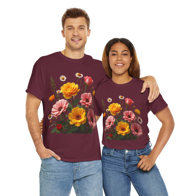 Wildflowers and Pink & Yellow Roses, Graphic T-Shirts for Women, Floral Shirt, Womens Short Sleeve, Ladies Graphic Tees #5147TTS