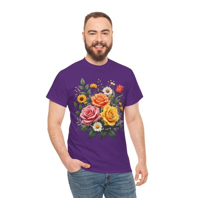 Wildflowers and Pink & Yellow Roses, Graphic T-Shirts for Women, Floral Shirt, Womens Short Sleeve, Ladies Graphic Tees #5144TTS
