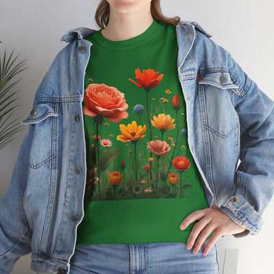 Wildflowers and Orange Roses, Graphic T-Shirts for Women, Floral Shirt, Womens Short Sleeve, Ladies Graphic Tees #5044TTS