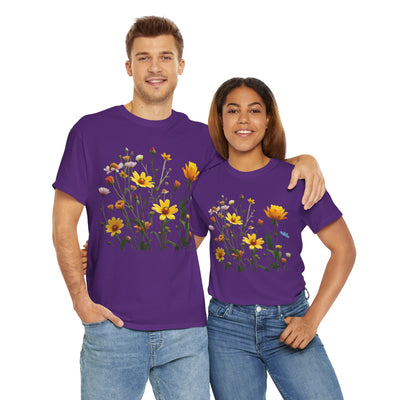 Wildflowers and a Yellow Rose, Graphic T-Shirts for Women, Floral Shirt, Womens Short Sleeve, Ladies Graphic Tees #5009TTS