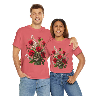 Wildflowers and Red Roses, Graphic T-Shirts for Women, Floral Shirt, Womens Short Sleeve, Ladies Graphic Tees #5130TTS
