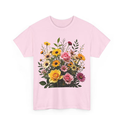 Wildflowers and Pink & Yellow Roses, Graphic T-Shirts for Women, Floral Shirt, Womens Short Sleeve, Ladies Graphic Tees #5150TTS