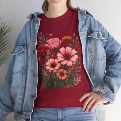 Wildflowers and Pink & Red Roses, Graphic T-Shirts for Women, Floral Shirt, Womens Short Sleeve, Ladies Graphic Tees #5133TTS
