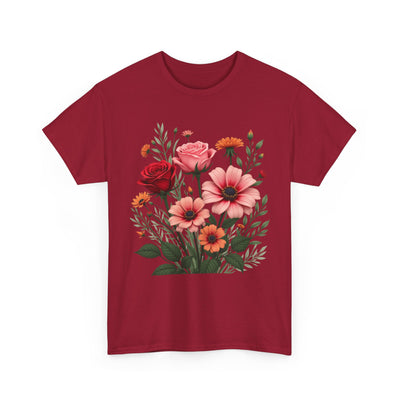 Wildflowers and Pink & Red Roses, Graphic T-Shirts for Women, Floral Shirt, Womens Short Sleeve, Ladies Graphic Tees #5133TTS