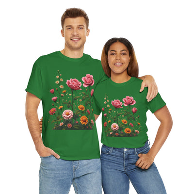 Wildflowers and Pink Roses, Graphic T-Shirts for Women, Floral Shirt, Womens Short Sleeve, Ladies Graphic Tees #5013TTS