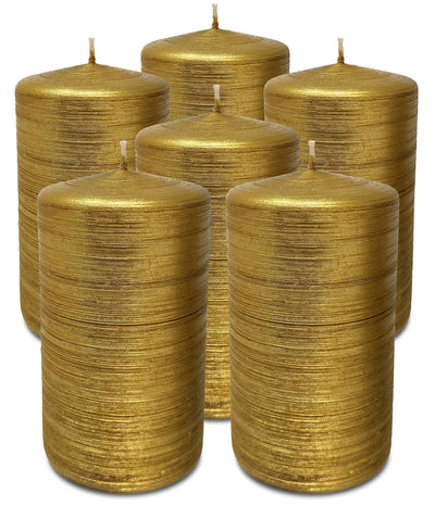 Hyoola Brushed Metallic Pillar Candles - 6 Pack - Gold Pillar Candles - European Made Decorative Pillar Candles - 2.75 Inch x 5 Inch