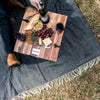 Komorebi Large Outdoor Waterproof Picnic Blanket (78"x59") Acrylic Wool Blend | Leather Carrier | Soft Herringbone Pattern Picnic Mat for up to 4 Adults (Grey)