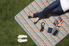 ONIVA - a Picnic Time brand - Vista Outdoor Picnic Blanket & Tote 59" x 51" - Beach Blanket - Camping Blanket, (Fun Stripe Pattern with Aqua Blue Exterior)