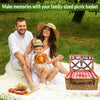Wicker Picnic Basket showing plates and utensils with red inside
