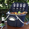 blue insulated picnic basket with serving set for 4 people open