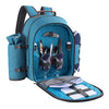 blue picnic backpack open front view with plates