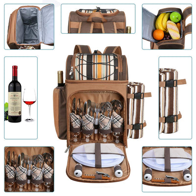brown and tan backpack picnic basket open with 8 views
