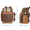 brown and tan backpack picnic basket with dimensions