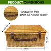 brown handle wicker picnic basket closed with dimensions