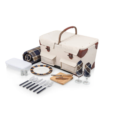 canvas white picnic basket for two accessories