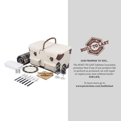 canvas white picnic basket for two all accessories