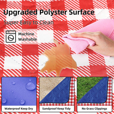 close up of red checkered picnic table cloth