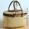 closed oval wicker picnic basket