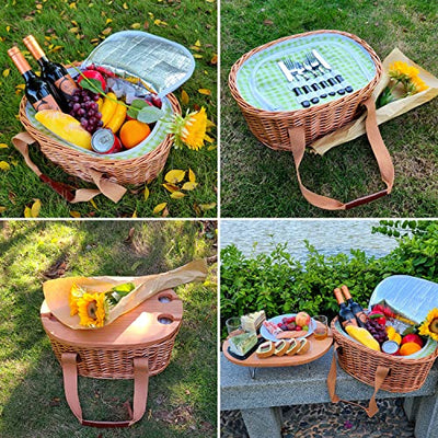 natural wicker oval insulated picnic basket with table 4 views