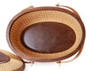 open looking down oval wicker picnic basket