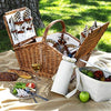 open wicker handle in middle picnic basket