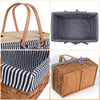 picknic basket two hadles and wood top open 3 views