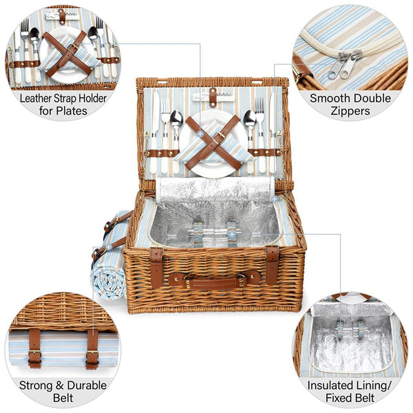 picnic basket brown wicker open for 2 people 5 views