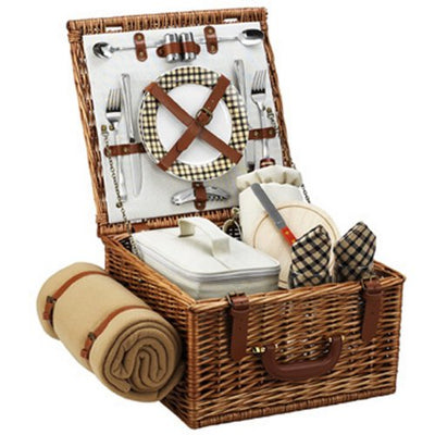 wicker brown picnic basket for two open without notations