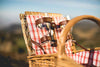 wicker picnic basket closed with vaulted roof glasses