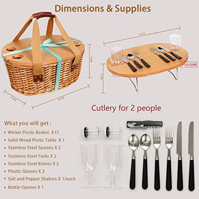 wicker picnic basket with mini table and accessories